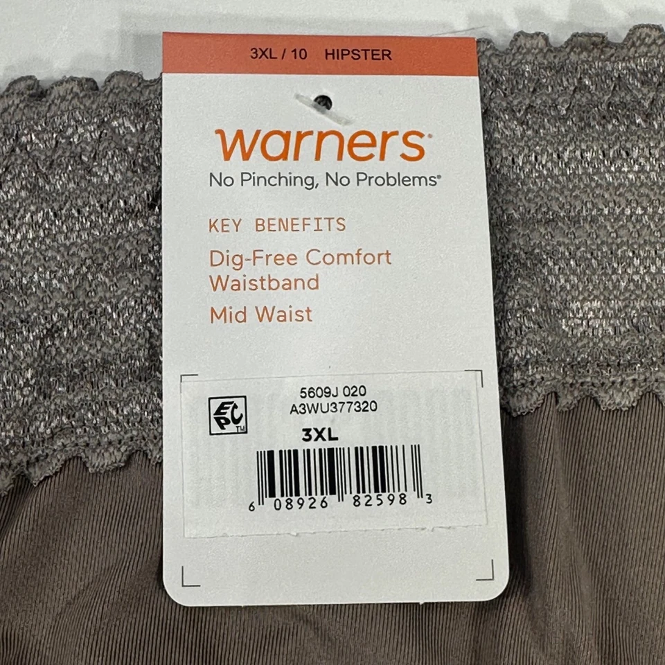 Warner's Mujer Talla 10 3XL Panty Calzoncillo Hipster Encaje Cintura Gris Nuevo Foto 3 de 4