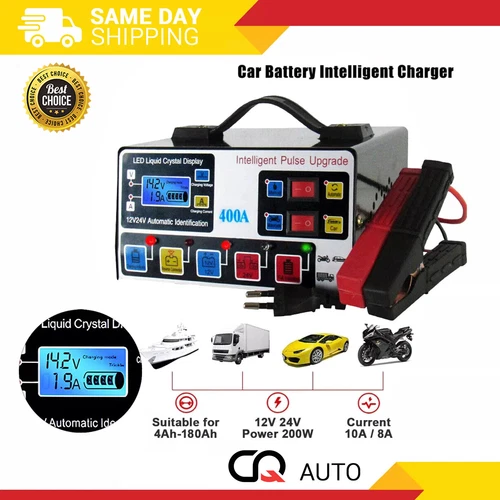 400A Heavy Duty Smart Car Battery Charger 12V/24V Automatic Pulse Repair Trickle