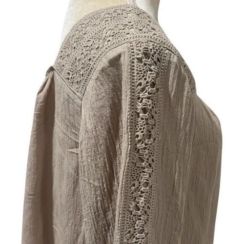 Soft Surroundings Light Tan Gauze Sleeve Embroidered Peasant Blouse Women’s M - Picture 5 of 12