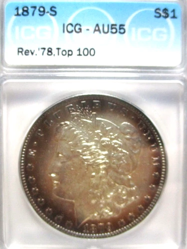 1879-S REV 78 MORGAN SILVER DOLLAR ICG AU55 TOP 100