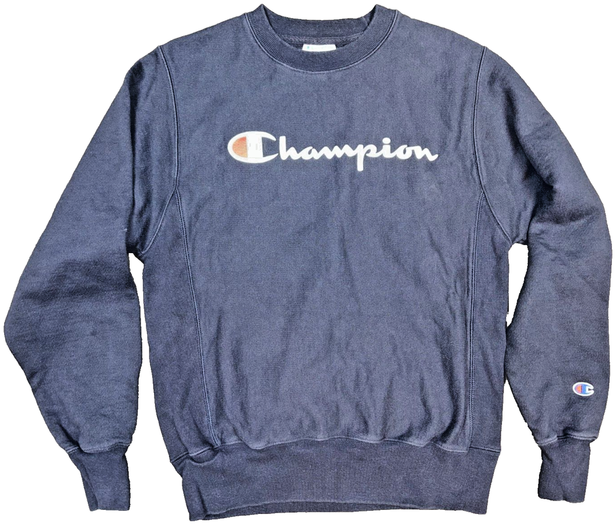 CHAMPION REVERSE-WEAVE NAVY SWEATSHIRT EMBROIDERED SPELL-OUT MENS
