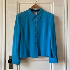 Kasper ASL Petite Teal Blue Black Silk Blazer Jacket 80s Vintage 16P