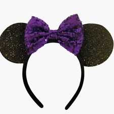 Black Sequin Mouse Ears Headband Purple Glitter Bow Costume