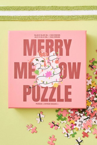 Anthropologie Icon Merry Meow 500-Piece Pink Cat Animal Jigsaw Puzzle ...