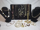 Vtg Now Gold Mixed Bulk Costume Jewelry Lot Necklaces Bracelets Earrings #992