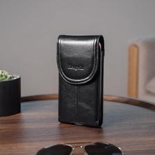 Leather Cell Phone Holster Pouch with Belt Clip for iPhone  Samsung Black 