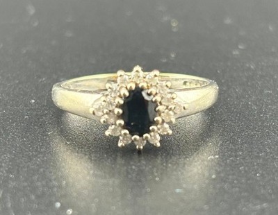 Cluster-Ring 9 kt 9 kt Gold Saphir und Diamant, Vintage komplett gepunzt