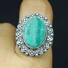 Natural Green Aventurine Gemstone Handmade 925 Sterling Silver Ring Size-9 US