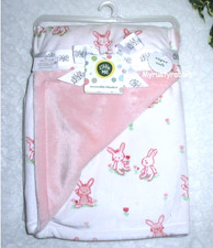 Pink  White Bunnies Baby Blanket 30x40 - Reversable - Little Me NEW