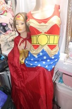 Adult DC Comics Wonder Woman costume dress Red cape Gold headband wristbands S