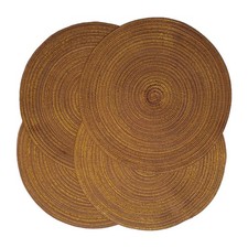 Set Of 4 Round Woven 15" Placemats. Rust Brown Bronze Gold Accents. Boho Holiday