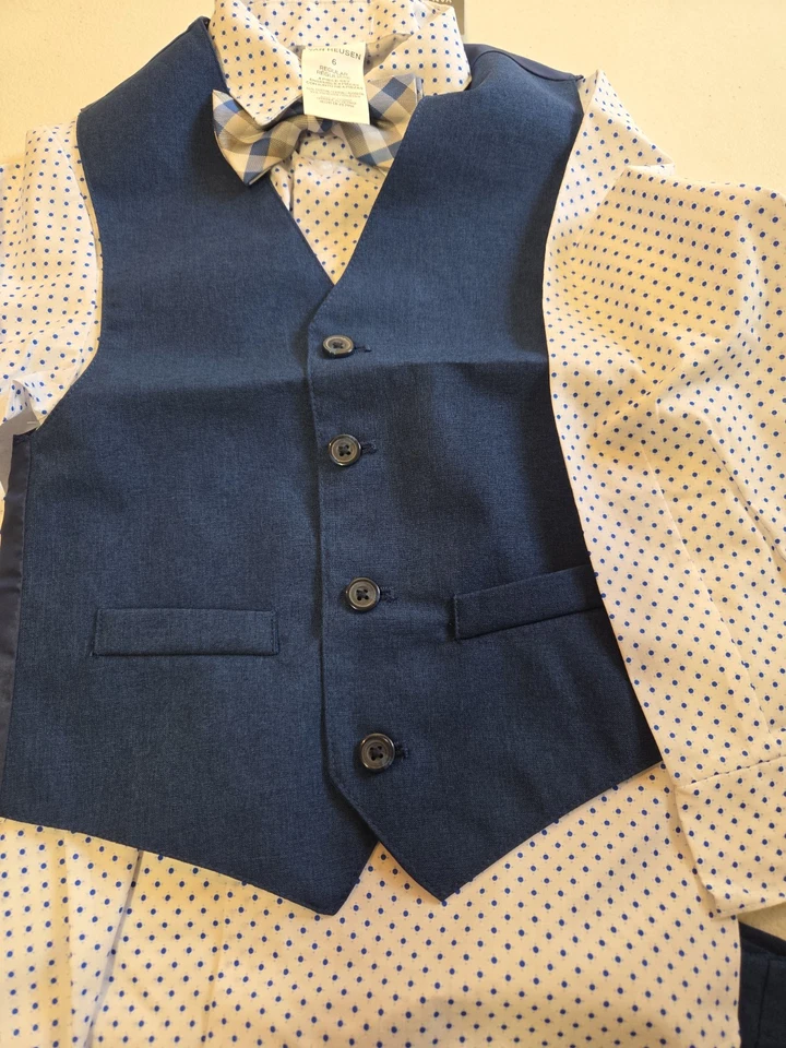 Van Heusen Niños 4 Piezas Traje Formal Conjunto Chaleco Pantalones Vestido Camisa y Corbata Talla 8 NUEVO Foto 4 de 4