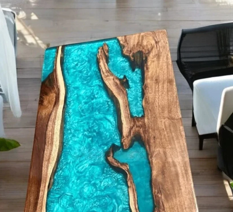 Epoxy Resin Dining Table Top Handmade Wooden Live Edge Office Meeting Furniture - Image 3 of 4