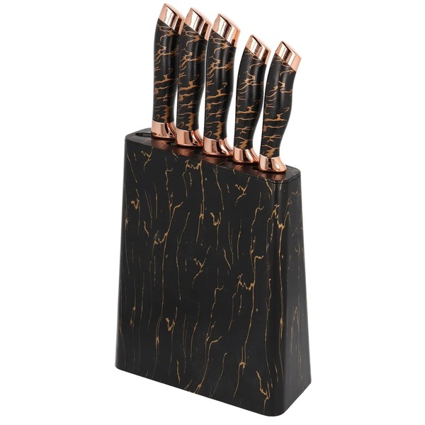 KüChenmesser Set 6Tlg Mit Messerblock Edelstahl Schwarz Brunbeste BB-3798-image