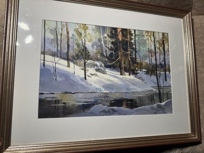 Lee Everett (20/21st Century) ''Winter Landscape'' Watercolor Painting - Framed