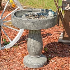 Bird Bath with Birdseed Feeder Compartment - 29" by Sunnydaze