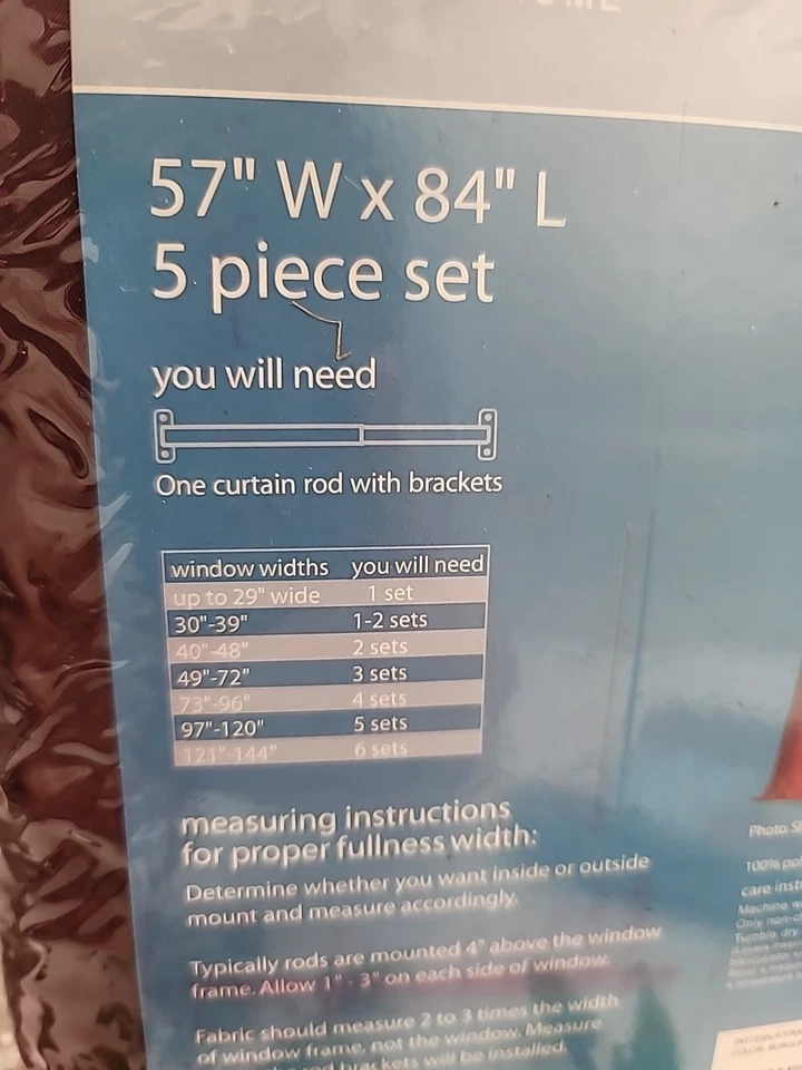 Essential Home 5 piece curtain set BURBUNDY  57” W X 84”L NEW - Image 3 of 4