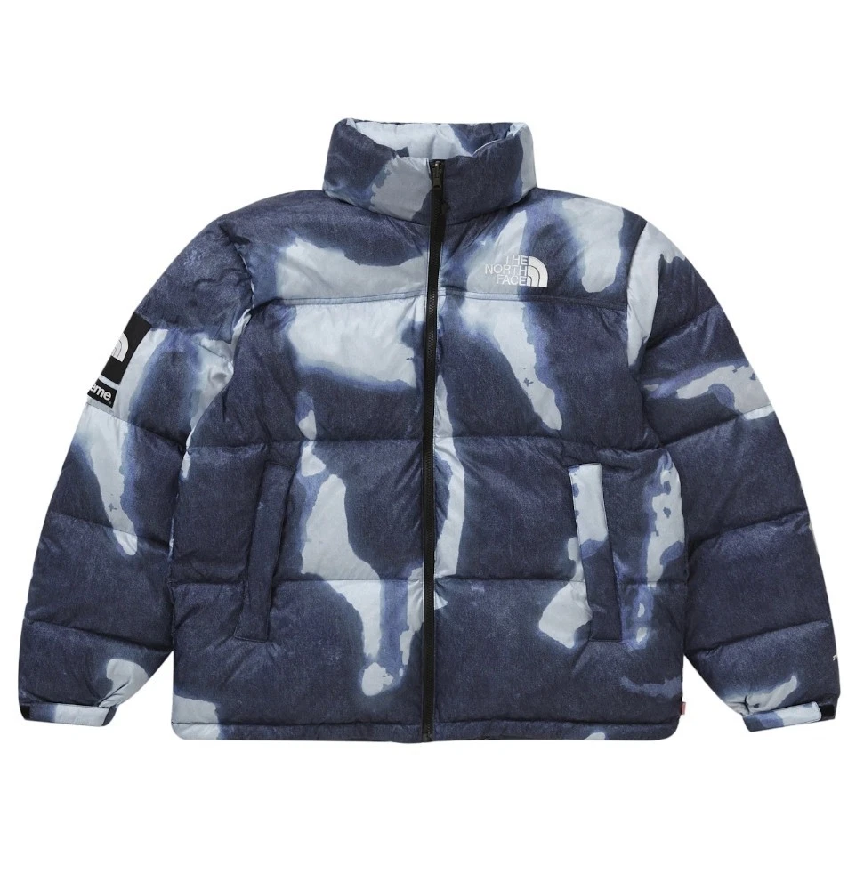 Supreme The North Face TNF Giacca Nuptse con stampa denim sbiancato Large