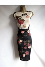 Phase Eight Women’s Dress Size 14 Black Cream Floral Occasion Work Party EU 42