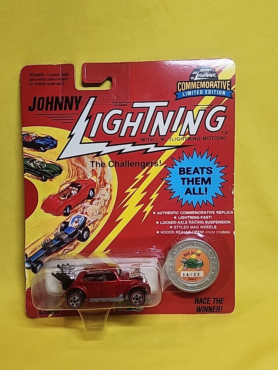 1993 Johnny Lightning BUG BOMB Red Car Redline Wheels Coin 08,105 Series E 🔥X3