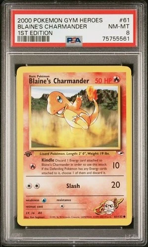 Blaine's Charmander 1st Edition Gym Heroes 61/132 PSA 8 Pokemon Card