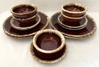 VINTAGE HULL BROWN DRIP LARGE 10 1/2" 4  DINNER PLATES  and  5 BOWLS & 5 PLATES