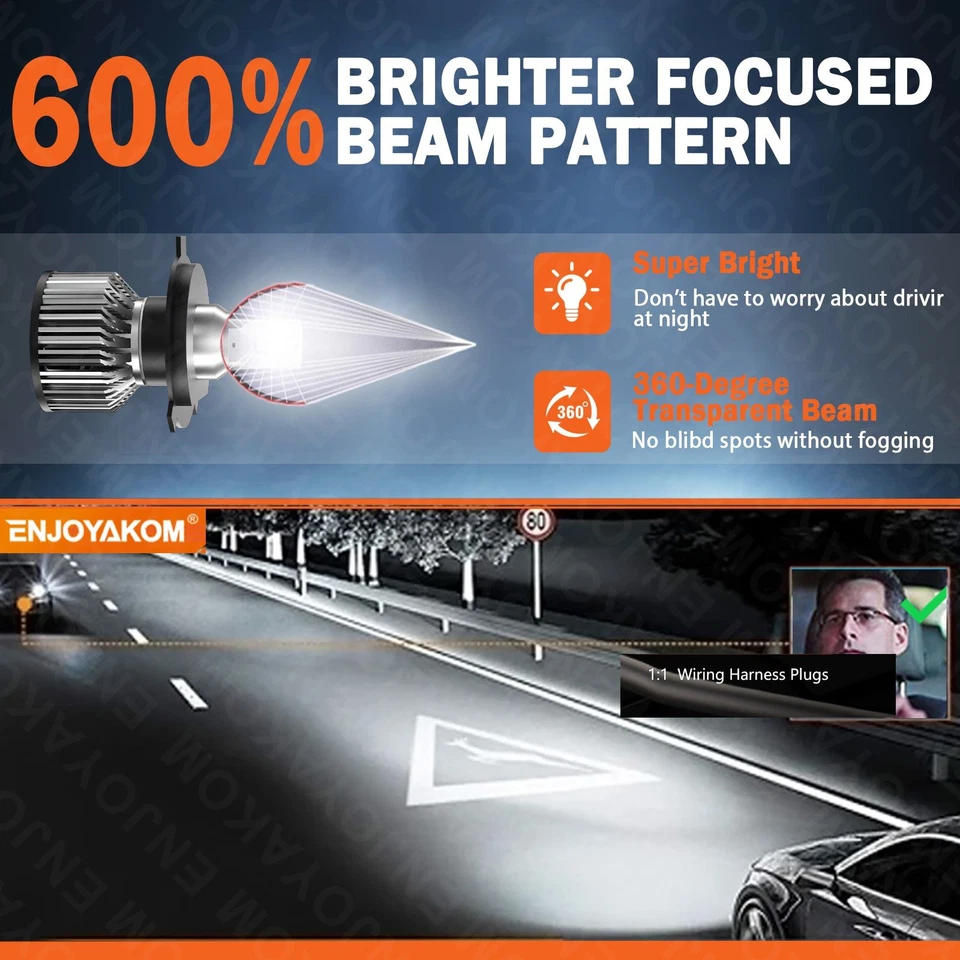 For Toyota Camry 1983-1998 1999 2x LED Headlight Bulb Combo High/Low Beam 6500K - Изображение 3 из 4