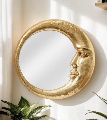 Gold Moon Face Wall Mirror Vintage Celestial Crescent Mirror Boho Home Decor