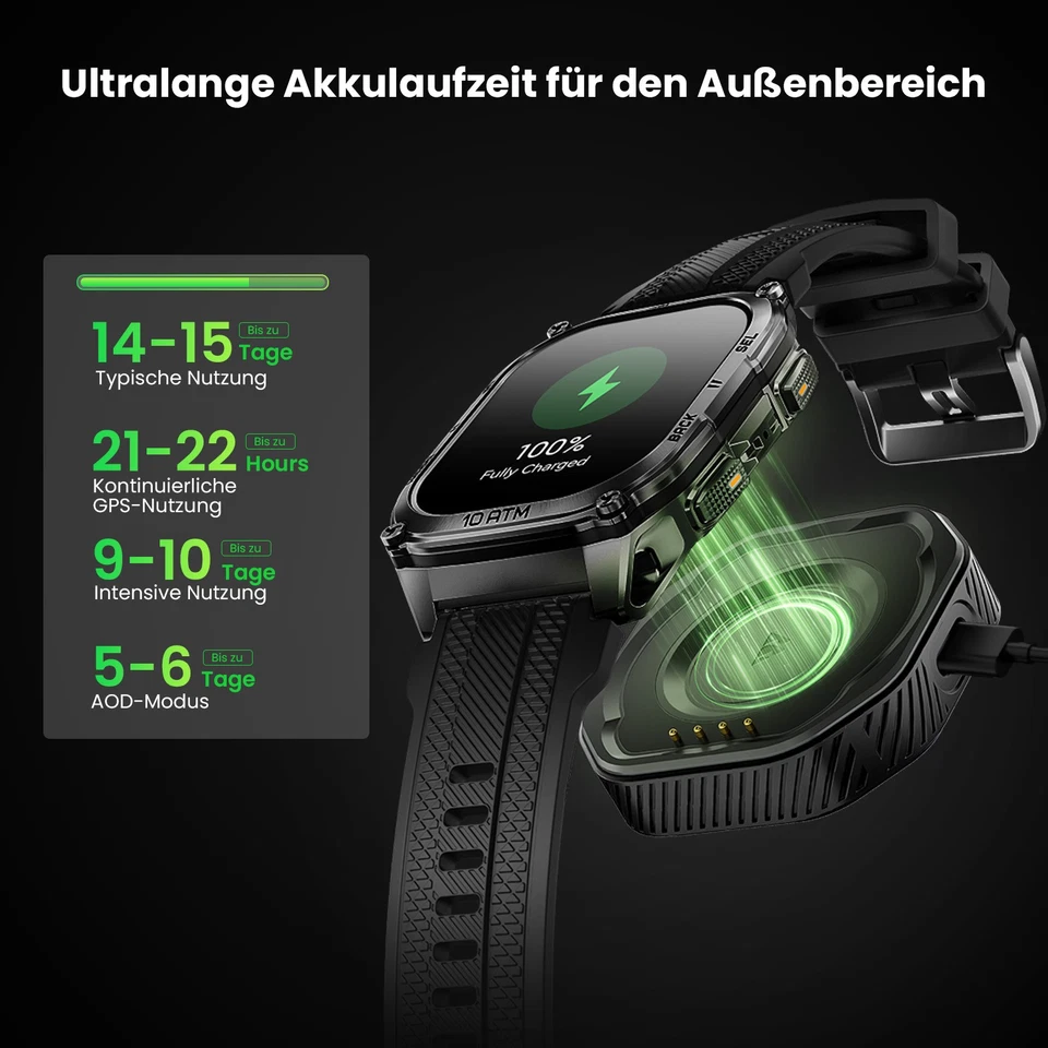 KOSPET TANK M4 GPS Smartwatch Herren Globale Offline-Karten 100m Wasserdicht NEU - Bild 3 von 4