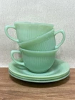 Jadeite Fire King Jane Ray Cups Saucer Set Oven Ware Jadite USA Set Of 3