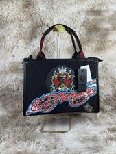 Ed Hardy Black Denim Tattoo Skull Love Rhinestone Shoulder Crossbody Bag Y2K.