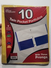 10 TWIN POCKET PORTFOLIOS With THREE PRONGS 5 Assorted Colors New Generation