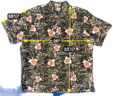 VTG Reyn Spooner Hawaiian Shirt 2XL Black Floral Short Sleeve Collar Button XXL
