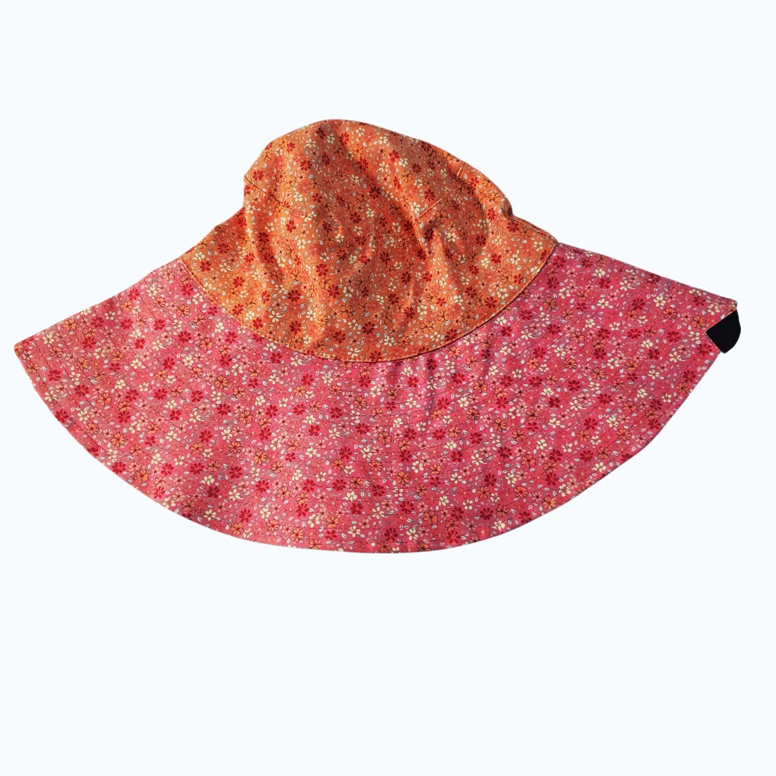 NWT Evie & Emma Two-Tone Floral Wide Brim Sun Bucket Hat Pink & Orange $48