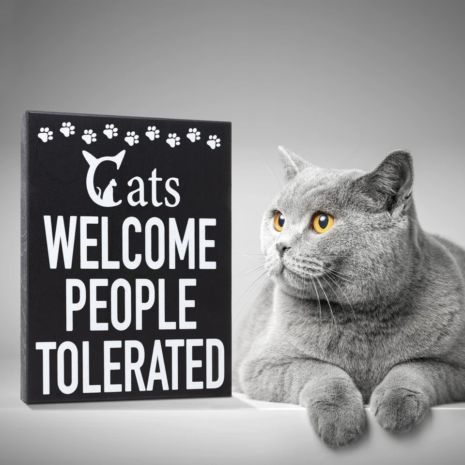 Cats Welcome People Tolerated Sign Funny Cat Lover Gift Rustic Wall Decor - Image 4 of 4