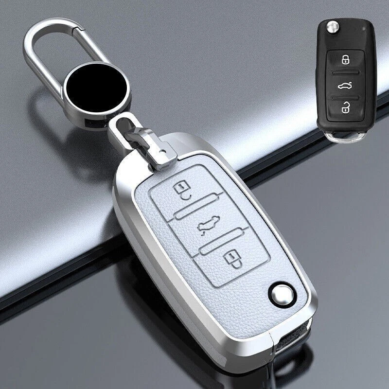 Capa chaveiro de carro de couro liga de zinco para VW Skoda Tiguan Golf MK5 GTI Jetta - Imagem 3 de 4