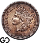 1903 Indian Head Cent Penny, AU, Sharp Strike, Nice Bronze Tone