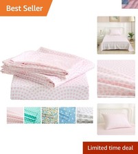 Kids Bed Sheets Full Pink Heart Printed Sheets for Girls, Soft Lightweight Mi...