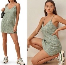 Reformation Chandler Floral Mini Dress SmallGreen Blue Sage Sexy Short Bow 2 4