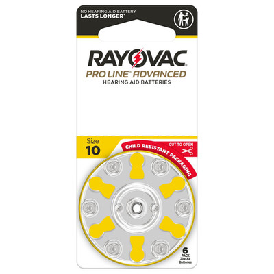 Rayovac Proline Size 10 Zinc Air 1.45V Hearing Aid Batteries (6 Pack)