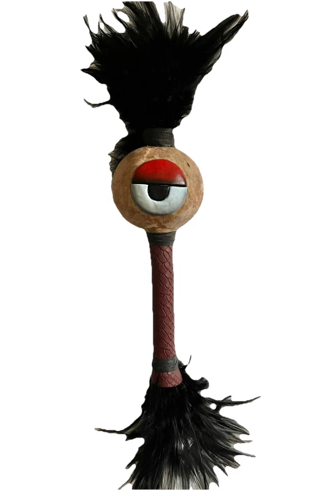 "Sonajero Ollin 18"" Pintado a Mano Plumas Negras Sonaja Símbolo Antiguo El Movimiento" Foto 2 de 4