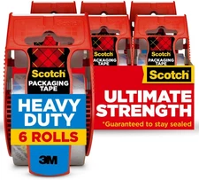 Scotch Heavy Duty Clear Packing Tape, 1.88" x 22.2 Yd, 6 Rolls with Dispensers