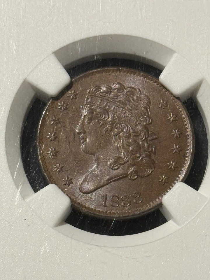 Medio centavo cabeza clásica 1833 - graduación profesional MS64BN - hermoso cobre temprano de EE. UU. Foto 2 de 4