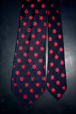 Neck Tie VTG 50s 60s Hand Woven Red Flower Foulard Jacquard Silk 54.5" x 3.25"