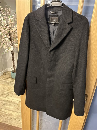M&S Mens Charcoal Overcoat Coat Size Small Wool blend New - Picture 1 of 13