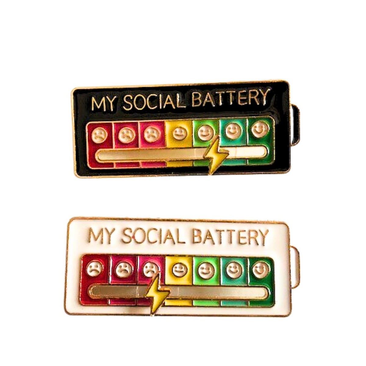 Broches Batterie Sociale - 2 Pièces, 7 Humeurs, Communication Non Verbale, Alliage