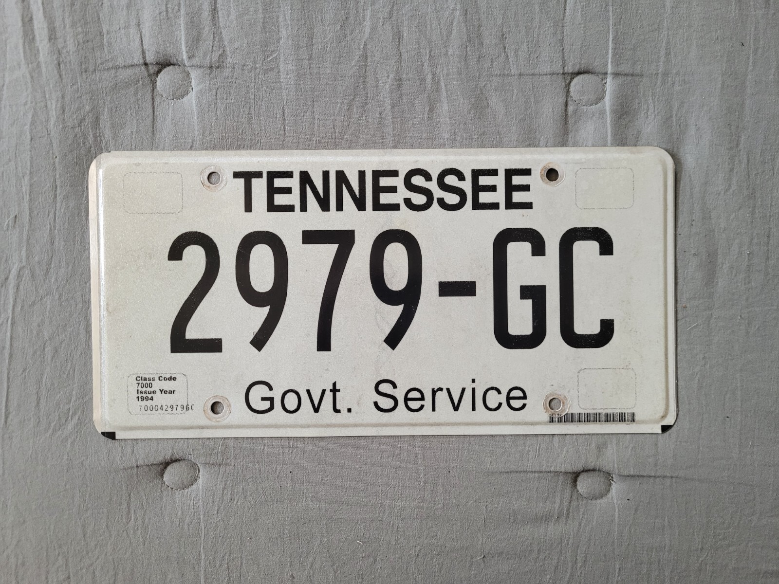 TN TENNESSEE License Plate - 2979 GC - GOVERNMENT SERVICE