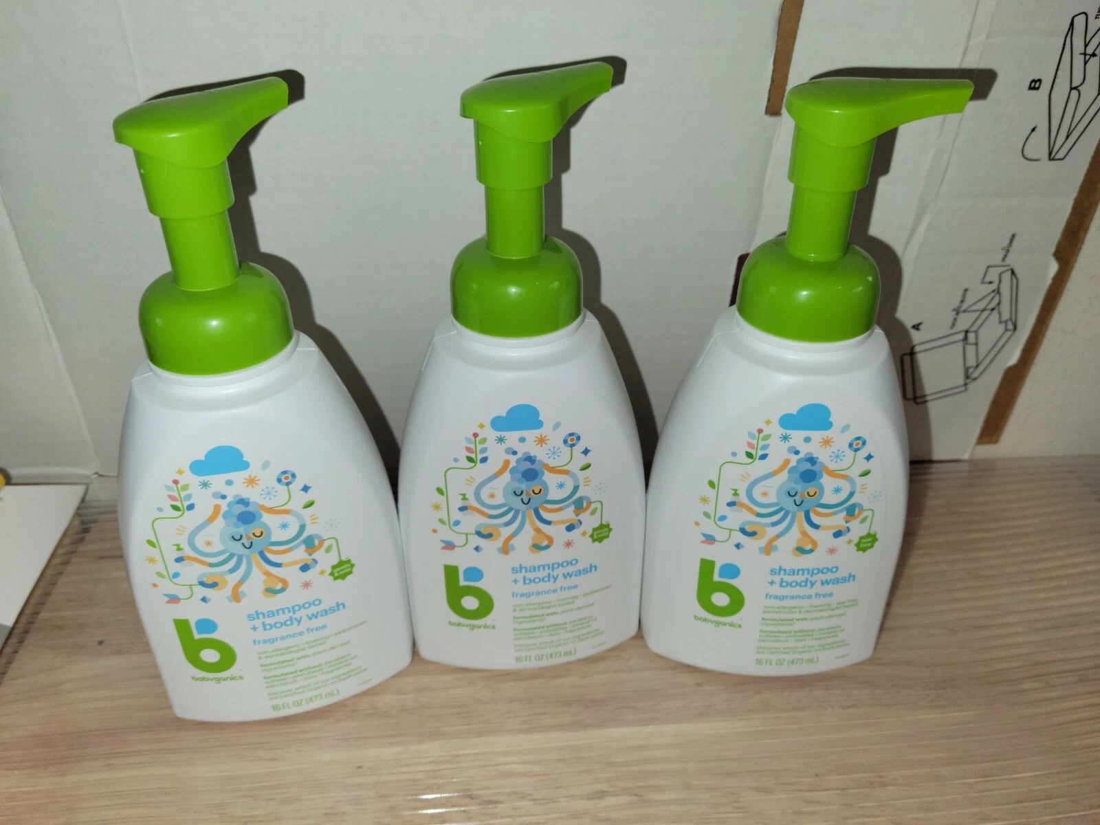 Babyganics Baby Shampoo + Body Wash Pump Bottle, 16 Fl Oz (Pack of 3)
