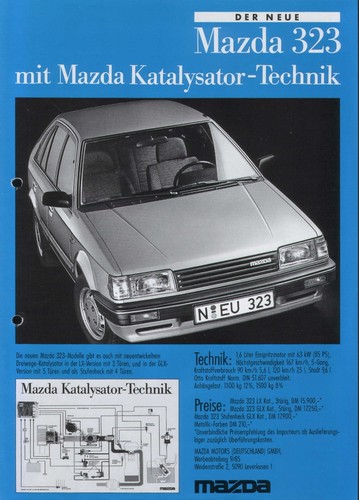 1985 PROSPEKT MAZDA 323 KATALYSATOR - MODELL BF - 09/85