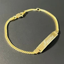 Gold Plated Solid 925 Sterling Silver Curb Cuban Link Childrens Baby ID Bracelet